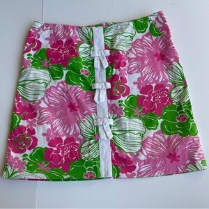 Lilly Pulitzer 6 Skirt Bows Floral Green Pink Super Soft Cotton
